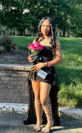 Fashion Black Sequin Strapless Homecoming Dress Short Prom Dress With Train Y7704