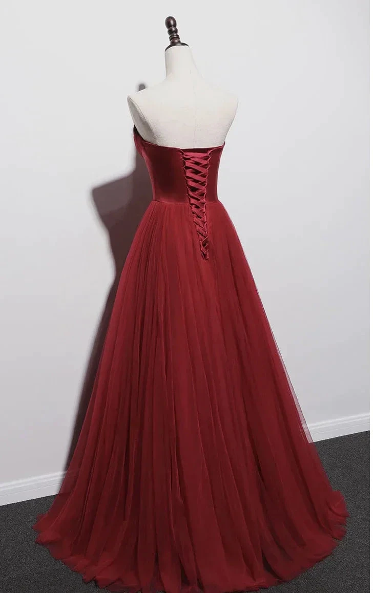 Strapless prom dress,red party dress,charming wedding dress Y1298