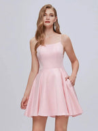 Spaghetti Strap A Line Backless Short Homecoming Dresses
