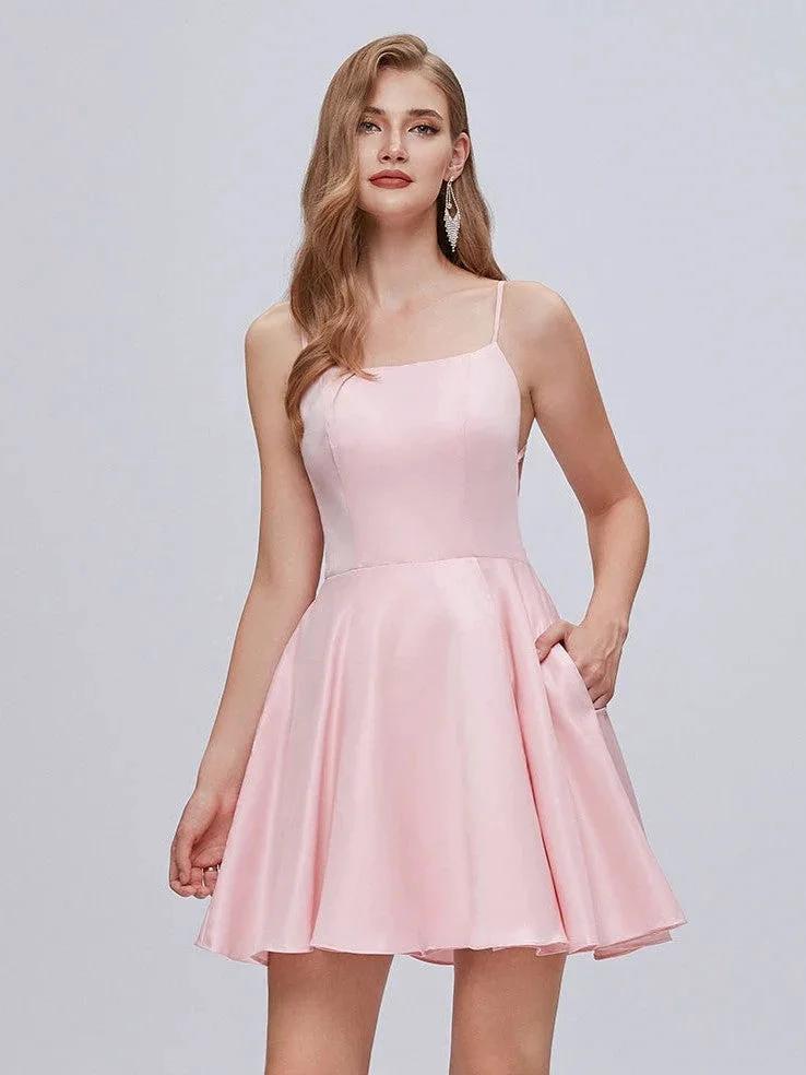Spaghetti Strap A Line Backless Short Homecoming Dresses