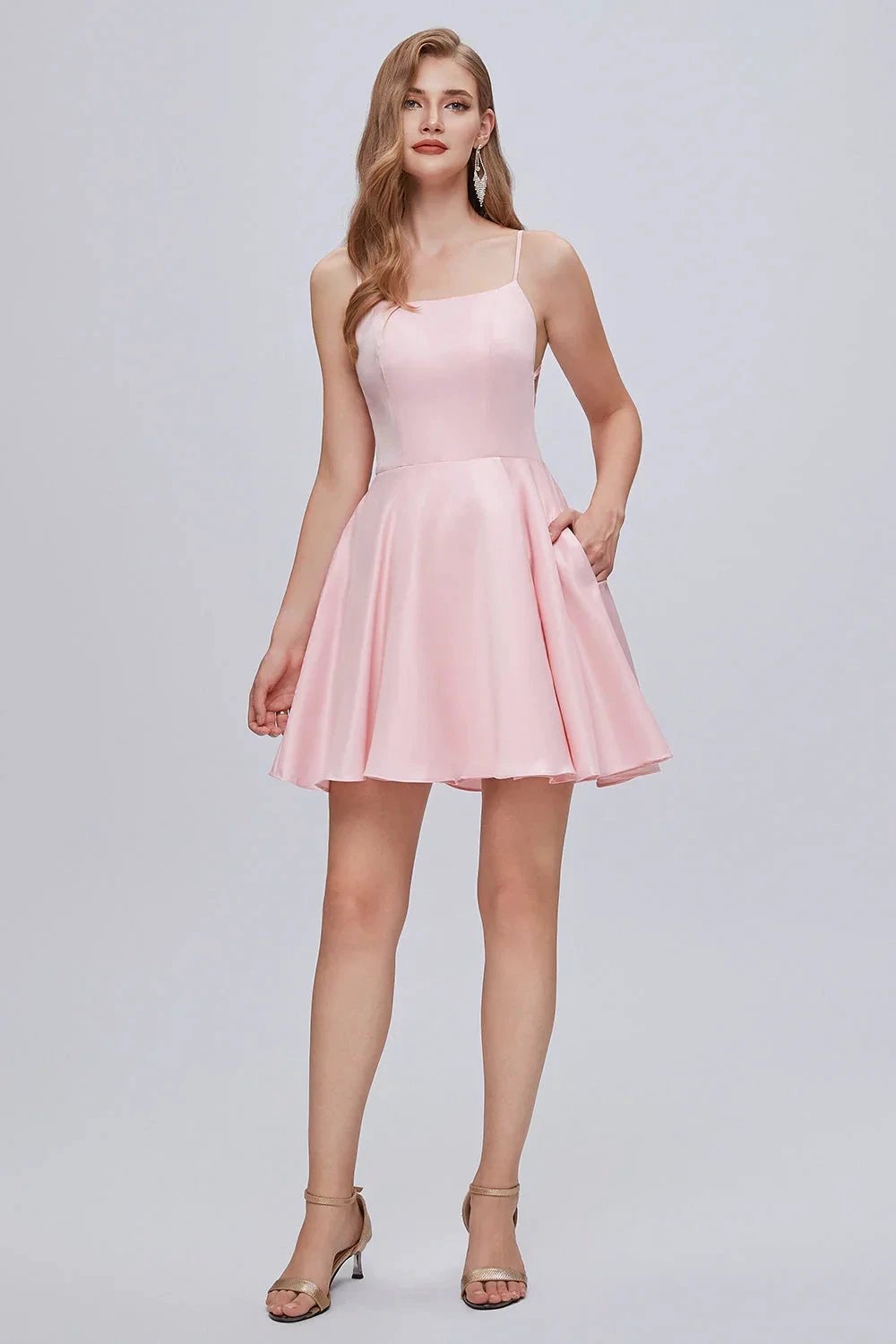 Spaghetti Strap A Line Backless Short Homecoming Dresses