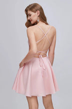 Spaghetti Strap A Line Backless Short Homecoming Dresses