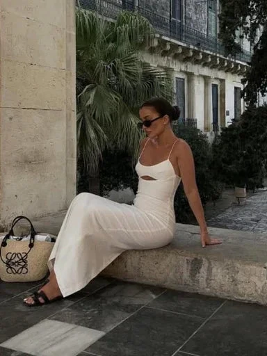 White Spaghetti Straps Long Evening Dress Formal Dress Y7201