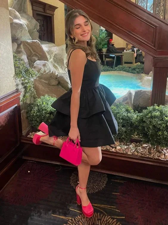 A-line Black Homecoming Dress Short Party Dress Y2069