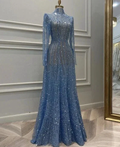Dreamy Long Sleeve Muslim Evening Dress Luxury Dubai Women Midi Engagement Party Dresses Y6899