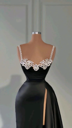 Attractive Black Long Evening Dress With High Slit Y4356