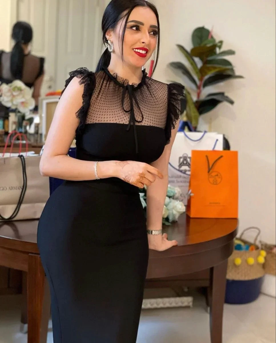 Black Mermaid High Neck Bodycon Dress Short Evening Dress Y5066