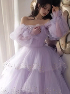 Sparkly Prom Dresses Purple Prom Dresses Robes Cocktail Off The Shoulder Prom Dresses Long Sleeve Prom DressesY2408
