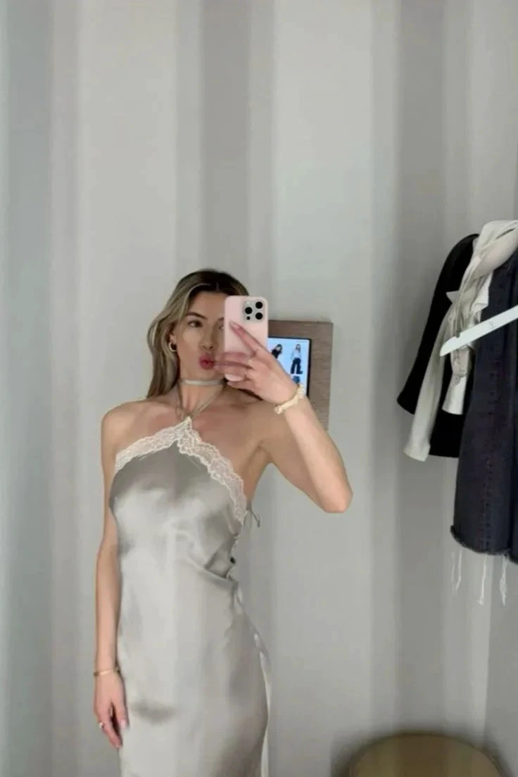 Sexy Halter Satin Lace Party Evening Dress Y8169
