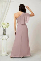 Numbersea  Chiffon Ruffled One Shoulder Long Bridesmaid Dresses A-line Formal Evening Gown Side Split 2809
