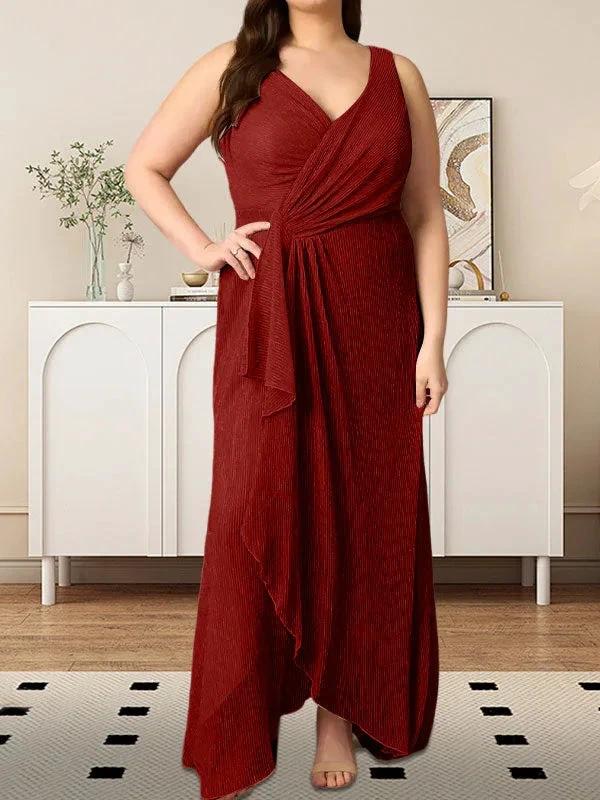A-Line V-Neck Ruched Metallic Mesh Dress
