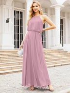 Numbersea  Halter Long Bridesmaid Dresses Formal A line Juniors Dress 28029