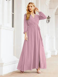 Sunnderly Women's Chiffon Bridesmaid Dress A line Long Sleeves Formal Evening Prom Gown for Wedding Guest SY28032