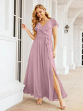 Bridesmaid Dresses with Flutter Sleeves Formal Evening Party Prom Gowns 28044