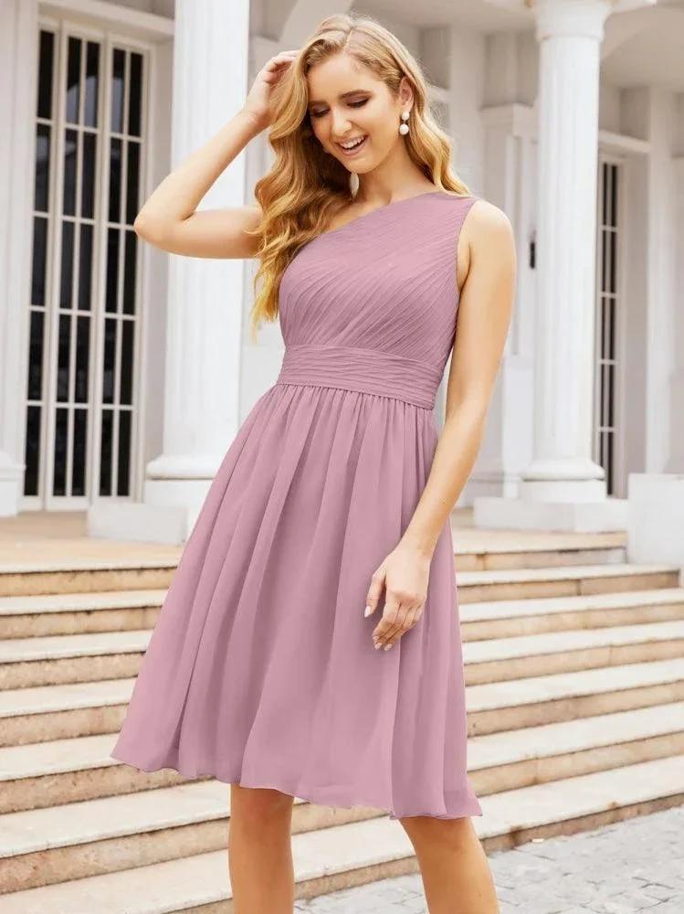 Numbersea Homecoming Dress One Shoulder Pleated Short Formal Prom Gowns 28046