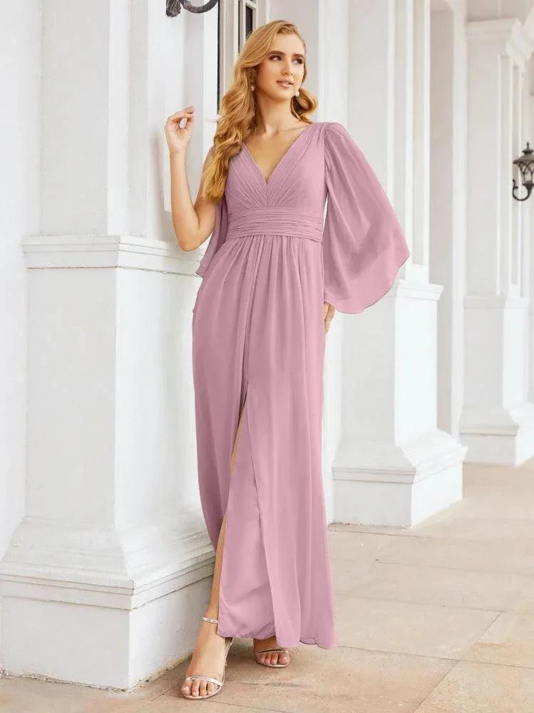 Numbersea Bridesmaid Dresses with Split for Wedding Party Flutter Sleeves 28045
