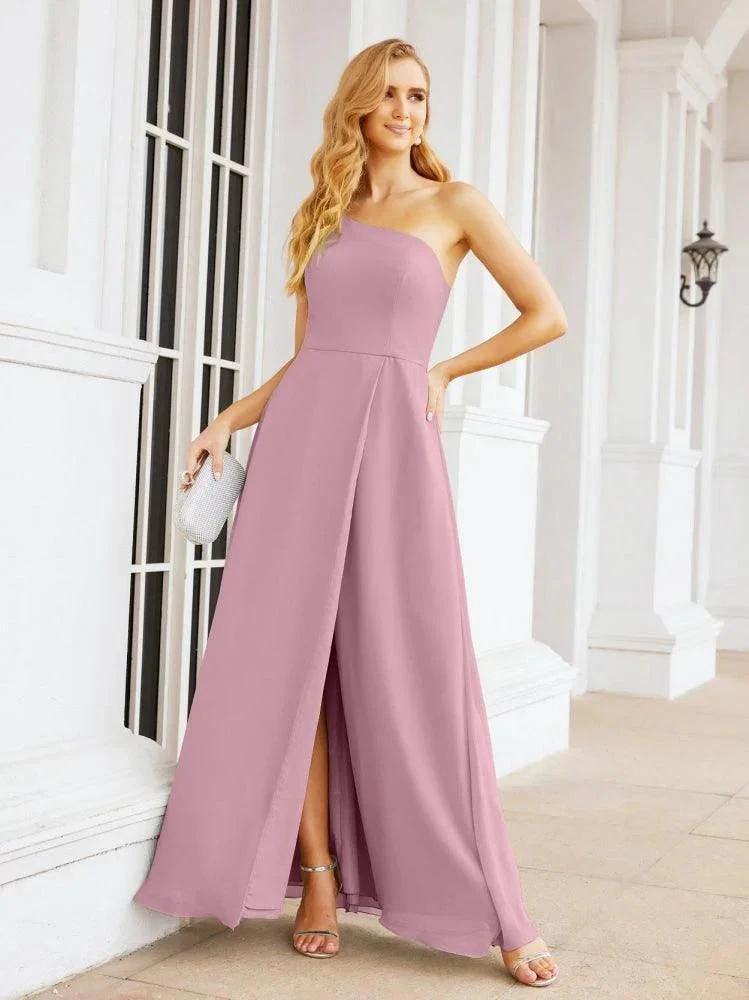 Numbersea Women's One Shoulder Formal Prom Gowns for Mother of The Bride Side Slit Bridesmaid Dresses 28052