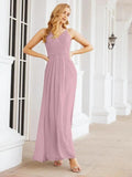 Numbersea Spaghetti Strap Bridesmaid Dresses V-Neck Long A-Line Formal Prom Gowns 28063