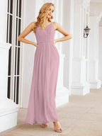 Numbersea Spaghetti Strap Bridesmaid Dresses V-Neck Long A-Line Formal Prom Gowns 28063