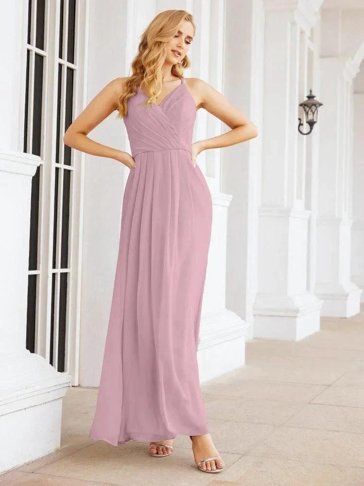 Numbersea Spaghetti Strap Bridesmaid Dresses V-Neck Long A-Line Formal Prom Gowns 28063