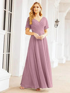 Numbersea Formal Prom Gowns for Mother of The Bride Short Sleeves Bridesmaid Dress 28049