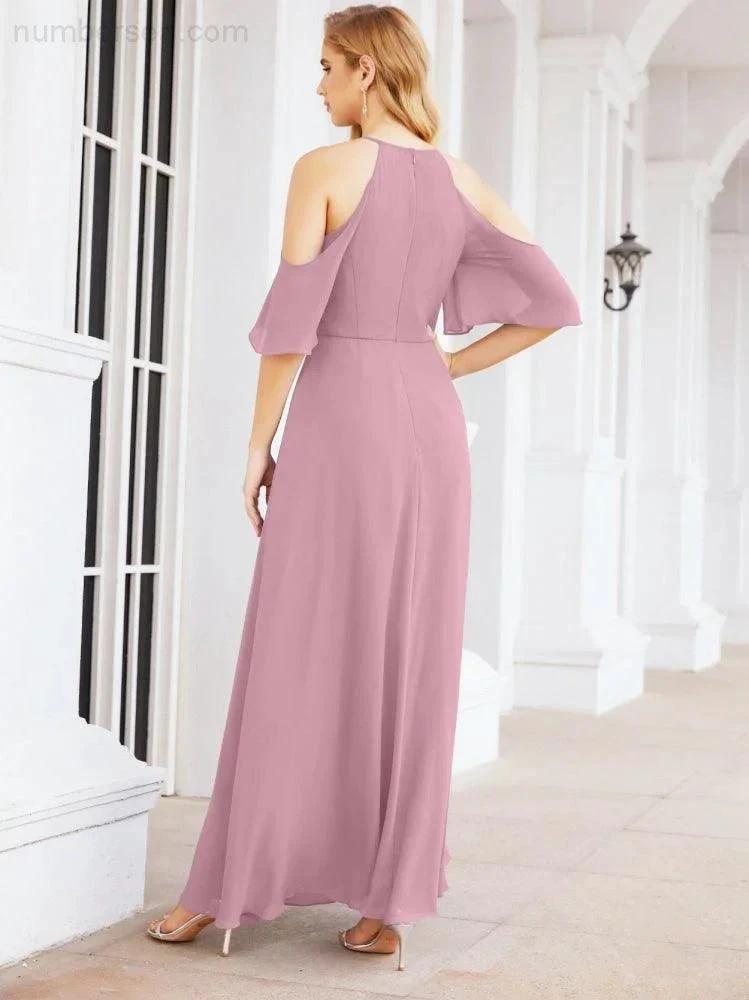 Numbersea Cold Shoulder Bridesmaid Dresses A-Line Long Formal Evening Gowns 28074