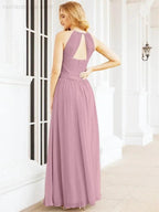 Numbersea Sleeveless Bridesmaid Dresses Long Prom Gown Zipper with Keyhole Back 28056