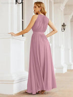 Numbersea Halter Bridesmaid Dress Empire Waist Formal Evening Prom Gown for Mother of The Bride 28030