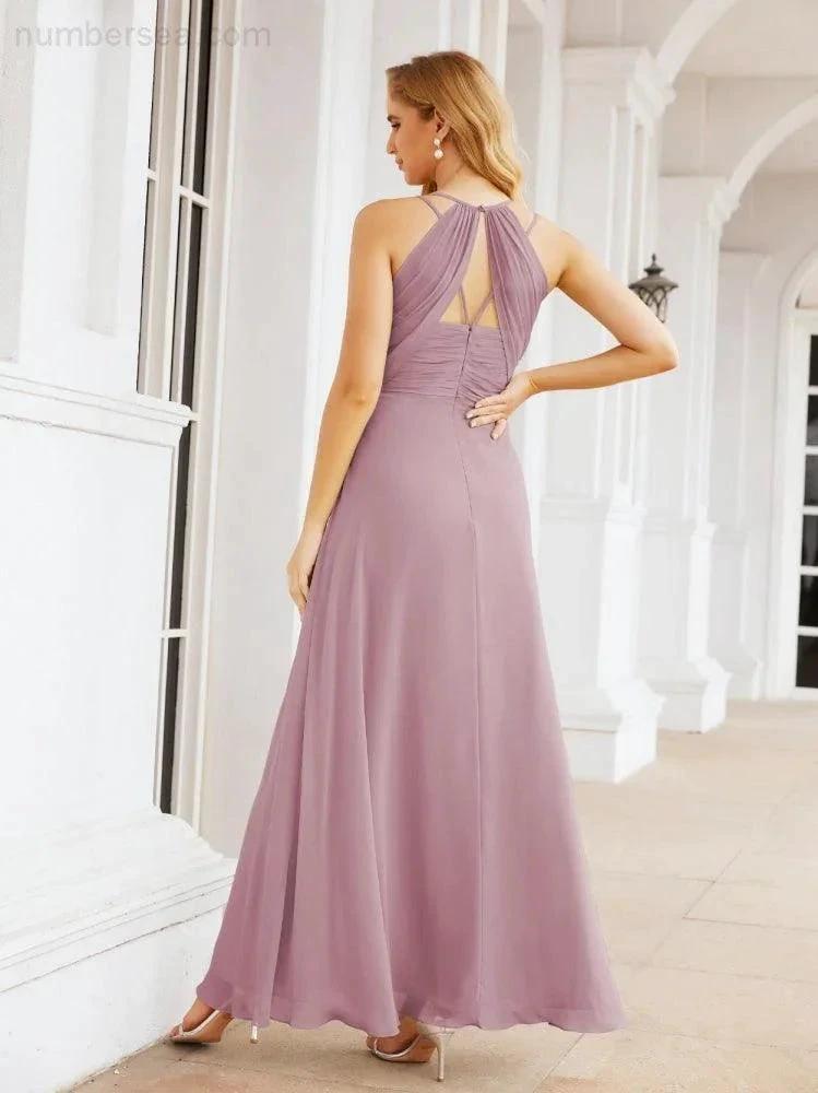 Numbersea Double Spaghetti Straps Bridesmaid Dresses for Women Long Formal Party Dress Side Split 28051