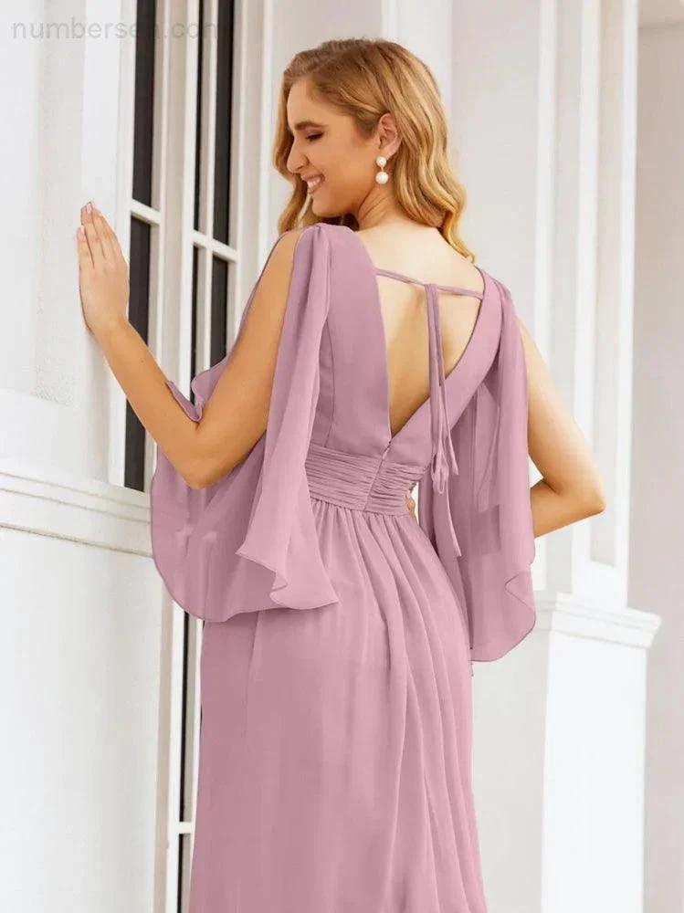 Numbersea Bridesmaid Dresses with Split for Wedding Party Flutter Sleeves 28045