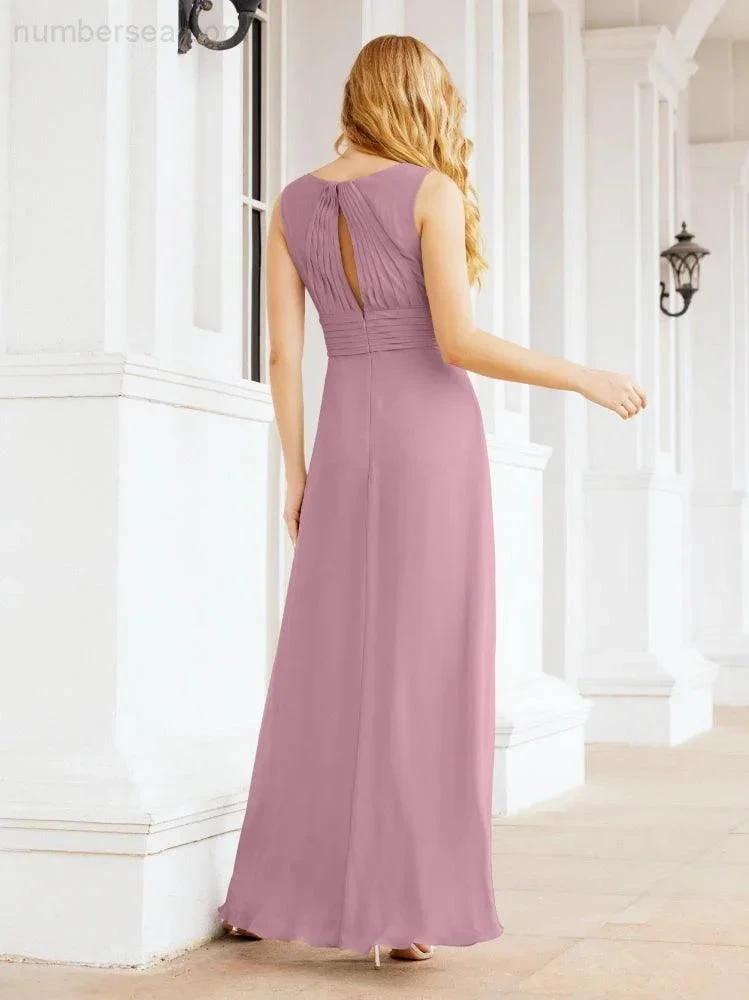 Formal Prom Gown Elegant V-Neck Sleeveless Bridesmaid Dresses for Wedding Party 28037