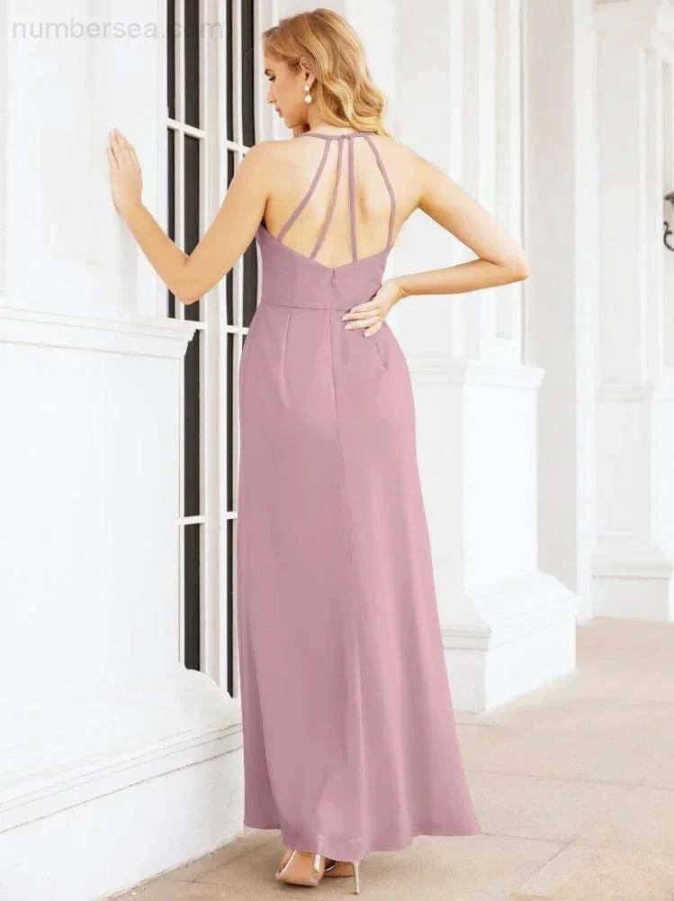 Numbersea Spaghetti Strap Bridesmaid Dresses V-Neck Long A-Line Formal Prom Gowns 28063