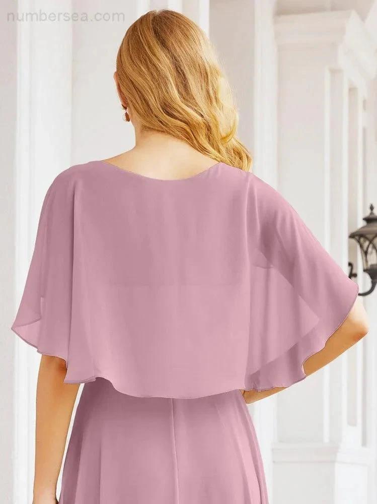 Numbersea Bridesmaid Dresses for Wedding Formal Evening Party Prom Gown with Cape 28050