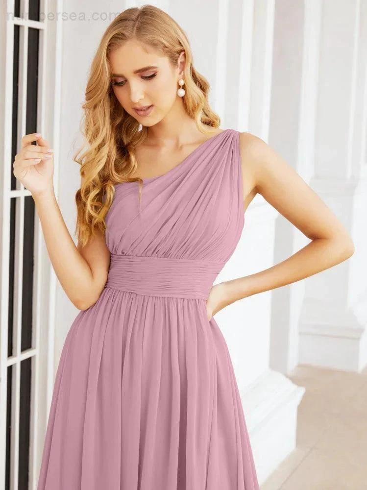 Numbersea One Shoulder Bridesmaid Dresses Long Maxi Formal Evening Party Prom Gowns 28061