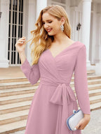 Bridesmaid Dress V-Back Waist Belt Mother of the Bride Wedding Guest SY28031