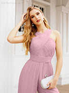 Numbersea Crisscross Neck Jumpsuit Formal Evening Dress Long Bridesmaid Dresses Bell-bottomed Pants 28033