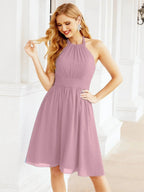 Numbersea Halter Chiffon Bridesmaid Dresses Short Sleeveless Formal Party Dress Open Back 28023