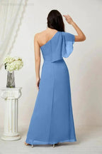Numbersea  Chiffon Ruffled One Shoulder Long Bridesmaid Dresses A-line Formal Evening Gown Side Split 2809