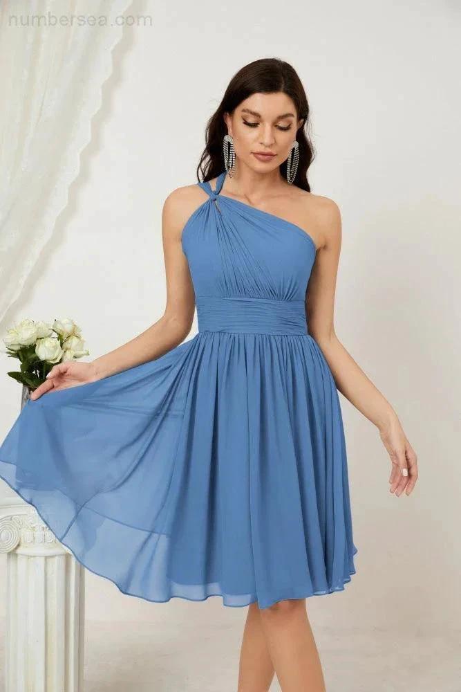 Numbersea Women Chiffon Short One Shoulder Bridesmaid Dress Formal Dresses for Party Homecoming  2804