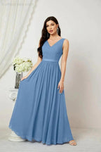 Women's Chiffon Long Bridesmaid Dresses A line Sleeveless Formal Prom Gown for Evening Party Homecoming Dresses 2808