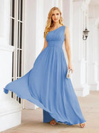 Numbersea One Shoulder Bridesmaid Dresses Long Maxi Formal Evening Party Prom Gowns 28061