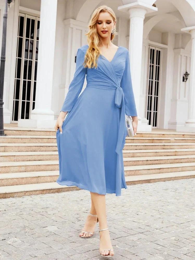 Bridesmaid Dress V-Back Waist Belt Mother of the Bride Wedding Guest SY28031