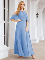 Numbersea Cold Shoulder Bridesmaid Dresses A-Line Long Formal Evening Gowns 28074
