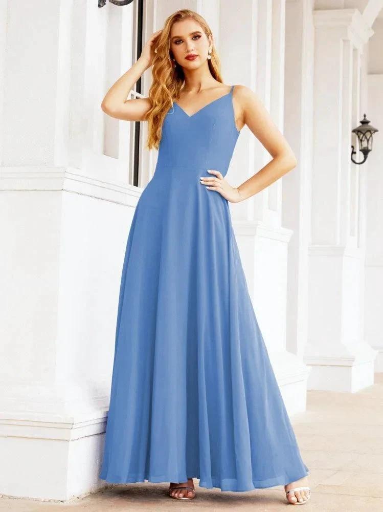 Numbersea Spaghetti Strap Bridesmaid Dresses V Neck Butterfly Back Fromal Evening Party Prom Gown 28036