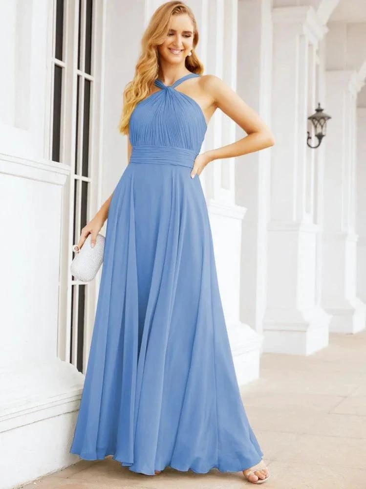 Numbersea Crisscross Halter Bridesmaid Dresses for Party Wedding Evening Prom Maxi Ball Gowns 28053
