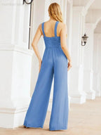Numbersea Crisscross Neck Jumpsuit Formal Evening Dress Long Bridesmaid Dresses Bell-bottomed Pants 28033