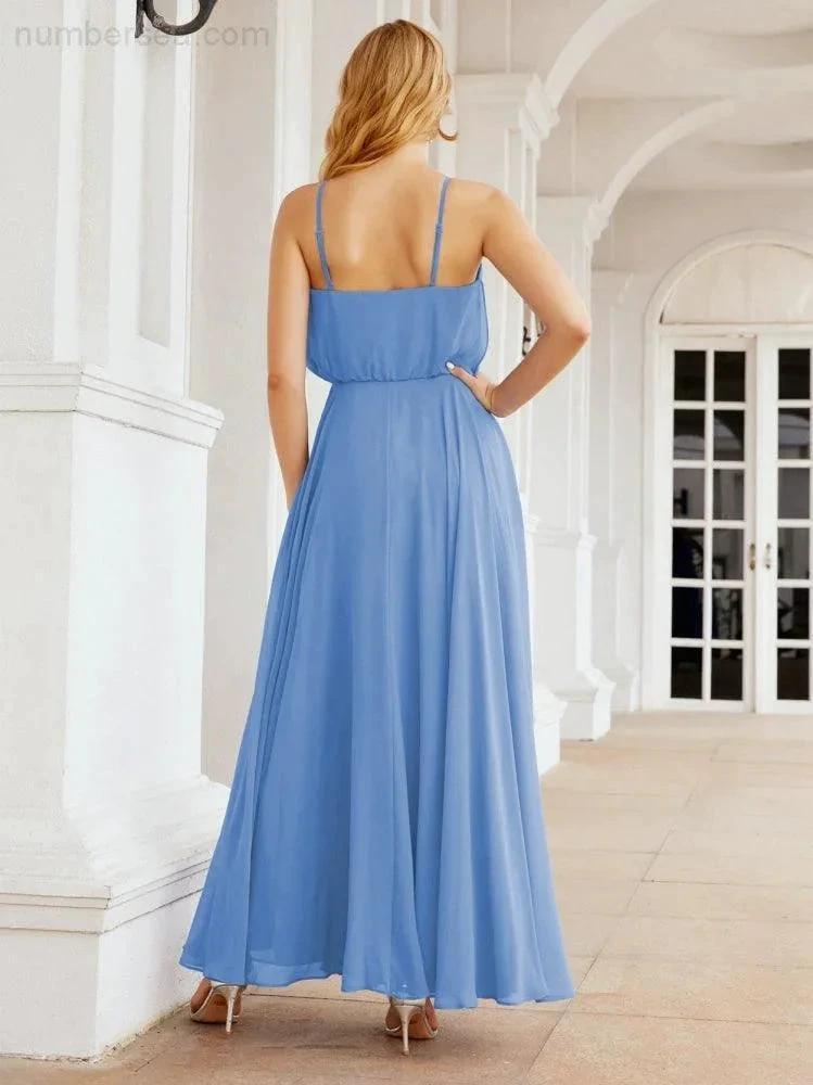 Numbersea  Halter Long Bridesmaid Dresses Formal A line Juniors Dress 28029
