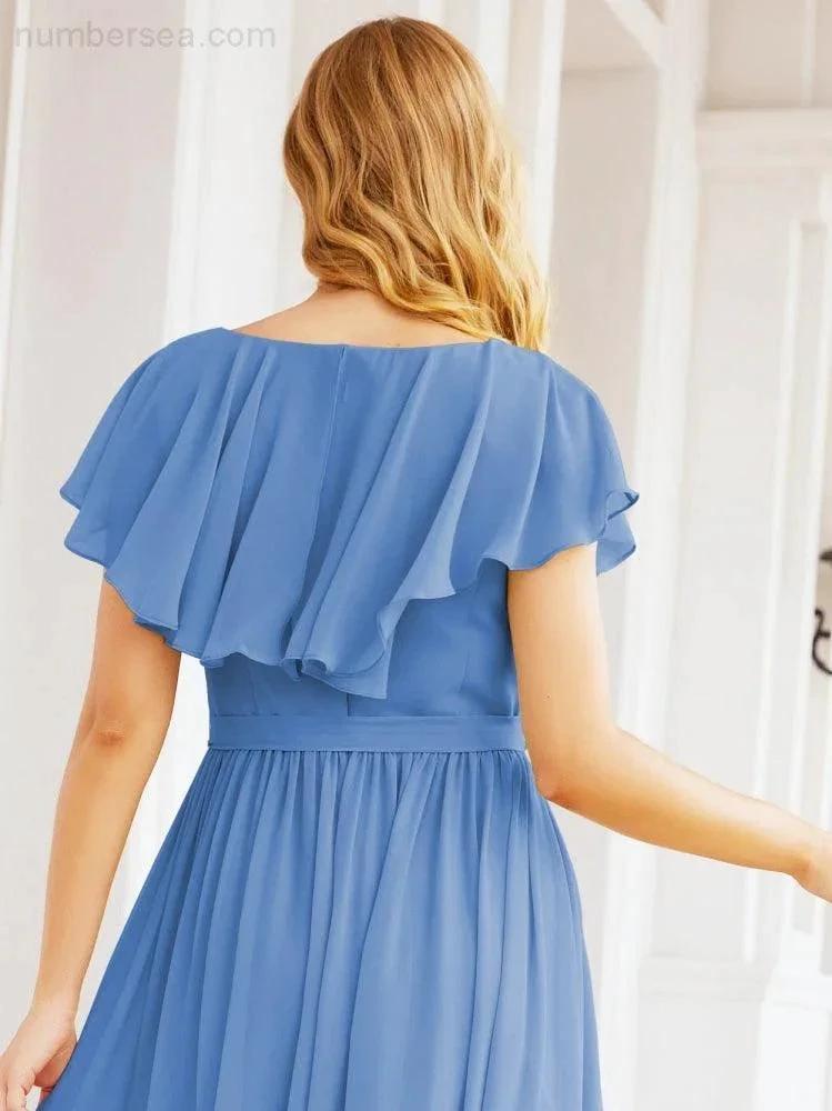 Bridesmaid Dresses with Flutter Sleeves Formal Evening Party Prom Gowns 28044