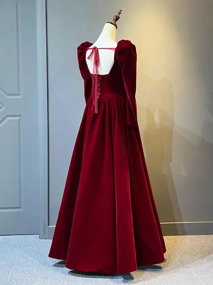 Beautiful A Line Red Velvet Prom Dress Sweatheart Party Dress Brithday Ball Gown Y7588