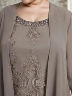 Separates Jumpsuit/Pantsuit Scoop Floor-Length Chiffon Lace Mother of the Bride Dress With Beading Sequins